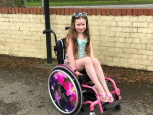 Amelia on her new wheelchair
