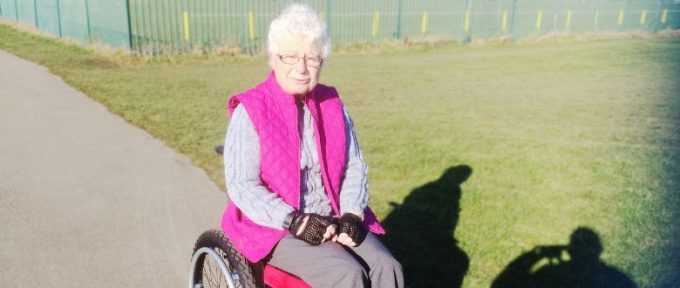 carole in her new wheelchair