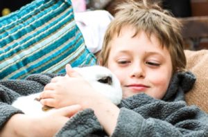 boy holding pet