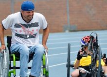 David in his wheelchair completing the course