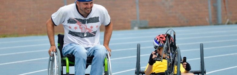 David in his wheelchair completing the course