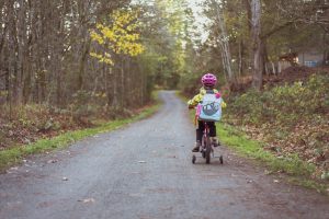 girl riding her bike with a helmet on