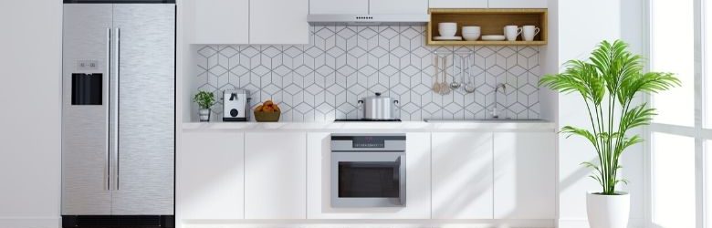 modern fitted kitchen with white cupboard doors