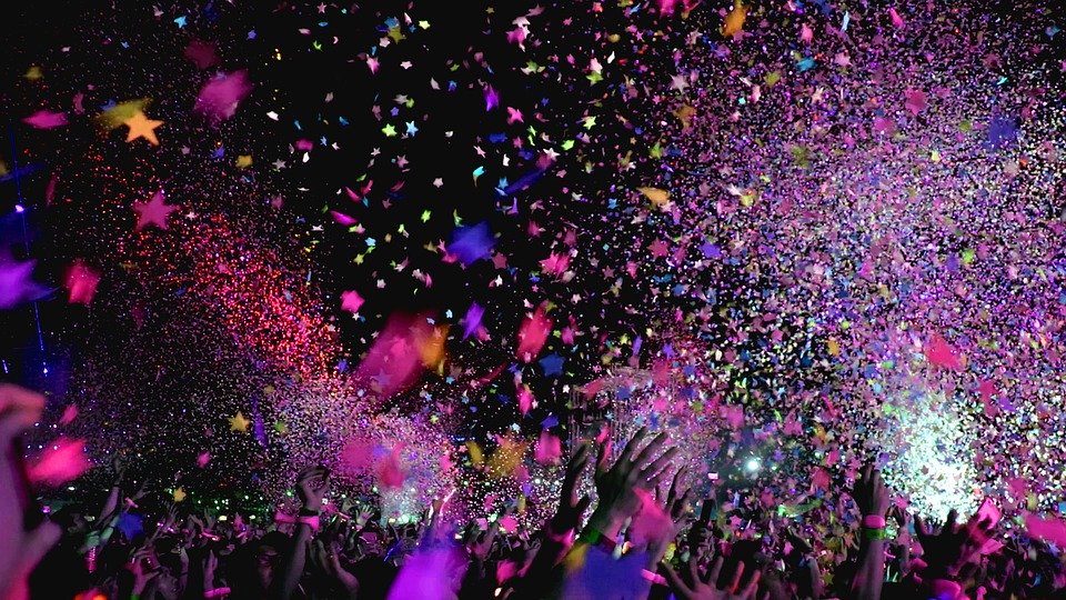 confetti in the air at a concert 